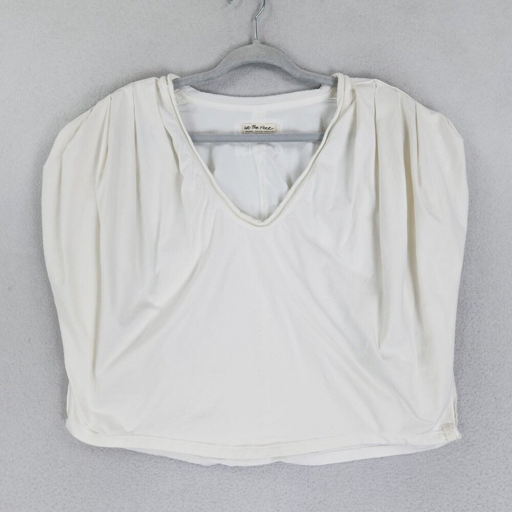 We The Free People Shirt Womens Extra Small White V Neck Boxy Pleated Casual